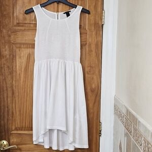 H&M White Sleeveless High-Low Skater Midi Dress With Exposed Back Zipper,Size XS